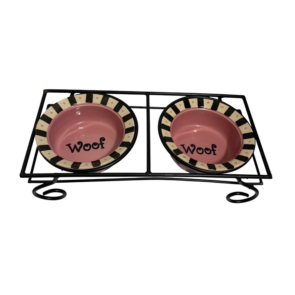 PetRageous Designs Elevated  Boutique Dog Bowl Set  Wrought Iron Stand Stoneware